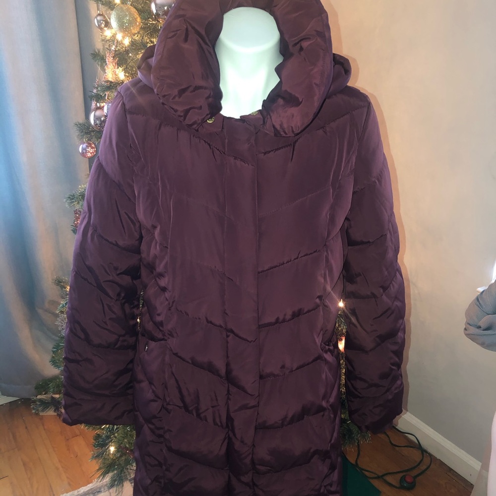 Eggplant long puffer coat